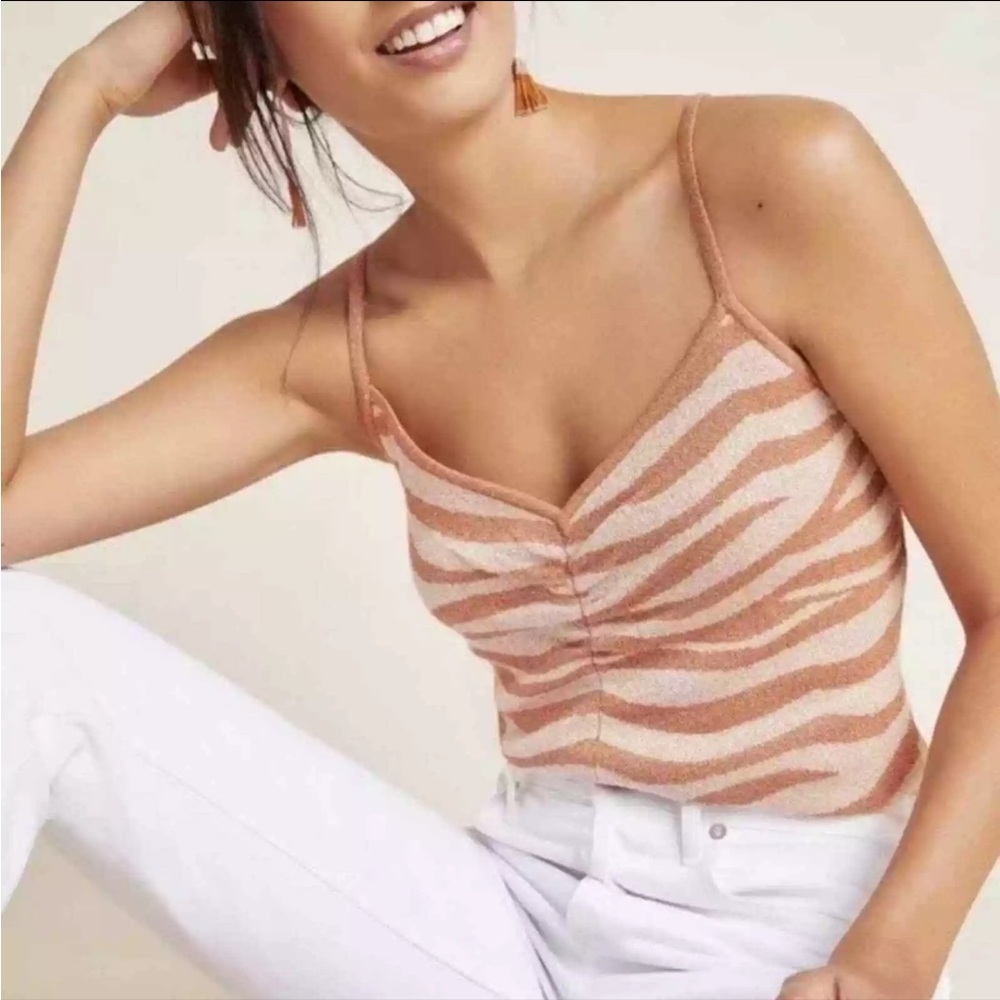 Anthropologie Cora Striped Glitter Shimmer Knit V-Neck Tank Top NWT S Small